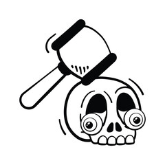 Skull cracked with hammer icon for spooky haunted Halloween