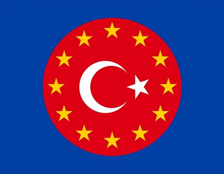 European Union flag with a Turkish crescent and star in the center
