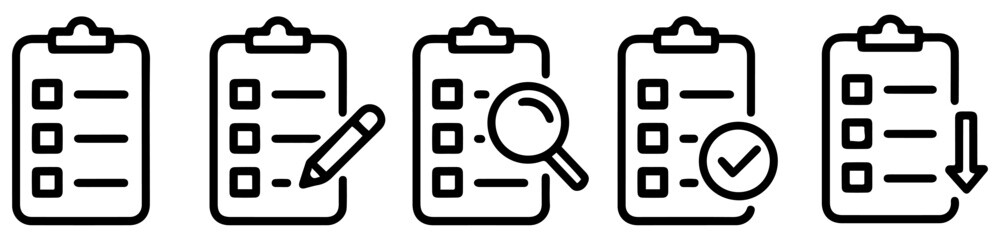 clipboard checklist icons set with approval and quality symbols