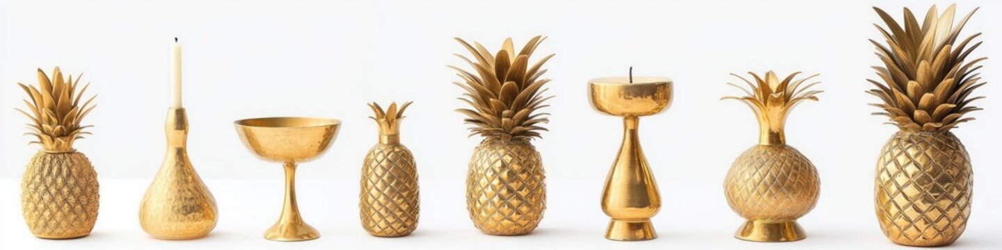 Gold pineapple and candle holders (3)