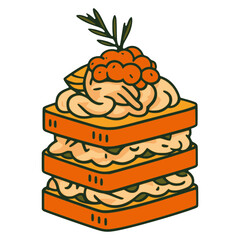 Toast Skagen Norwegian toasted bread flat color vector illustration template design