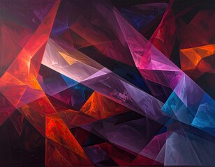 Abstract triangular planes, bright colors, dark background