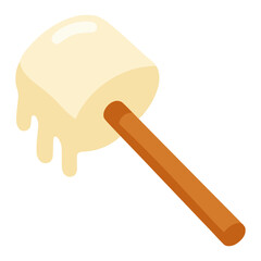 melting marshmallow with stick flat color vector illustration template design