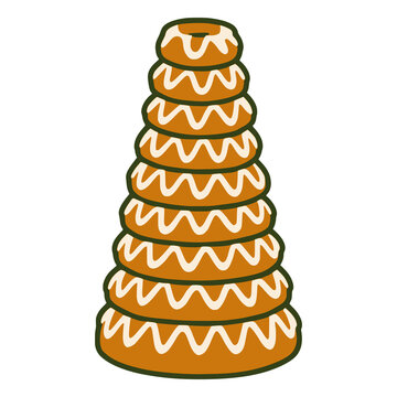 Kransekake Norwegian almond cake flat color vector illustration template design