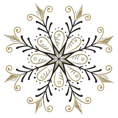Fototapeta premium Elegant black and gold snowflake design with intricate swirling patterns and delicate floral elements