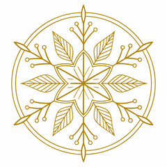 Elegant gold mandala with floral and leaf motifs in a circular design on white background © Miasahin