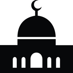 Simple silhouette of a mosque with dome and crescent moon icon for religious and cultural use