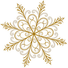 Fototapeta premium Elegant golden snowflake design with intricate swirls and floral motifs on a white background