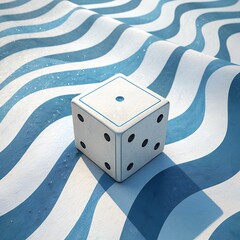 minimalist dice stylized blue and white striped waves.