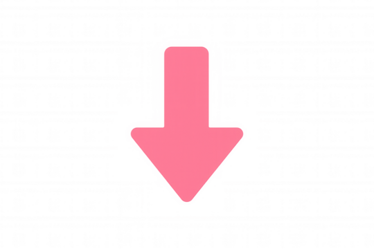 Pink down arrow symbol illustrating direction, movement, and navigation on transparent background