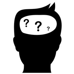 Silhouette of a head with a question mark in the brain area, indicating mental confusion or lack of focus, flat art design style.
