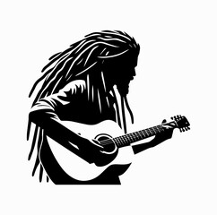 Reggae Musician Silhouette Playing Guitar with Dreadlocks &ndash; Iconic Jamaican Culture