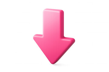 Pink 3d arrow pointing down, indicating download or direction. Rendered image on transparent background