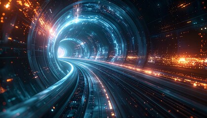 Futuristic tunnel with glowing energy