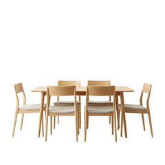 A modern wood dinning furniture set minimalist interior chairs, isolated on white or transparent background, PNG Format.