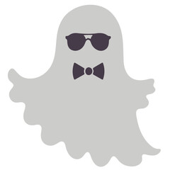 A cartoon ghost wearing sunglasses and a bow tie floating isolated on a white background image design