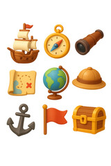 Columbus day icons. Nautical themed ship and compass image suitable for travel blogs, maritime websites, and adventure designs. Perfect for marinethemed projects.