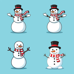 Cute Snowman Vector Set with Hat and Scarf Winter Christmas Illustration