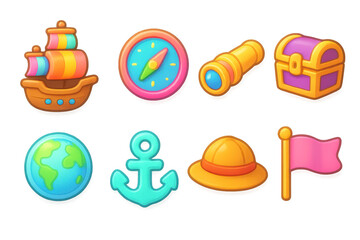 Columbus day icons. Nautical exploration and adventure concept with a vintage theme for marine, travel, pirate, and seafaringthemed designs and projects.