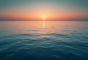Obraz premium Serene Ocean Sunset: Golden Glow on Calm Water Horizon