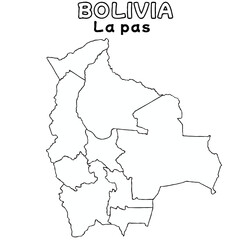 Fototapeta premium Outline of the bolivia Map with State Boundaries with name and capital city for Educational Purposes and Planning in transparent and vector 