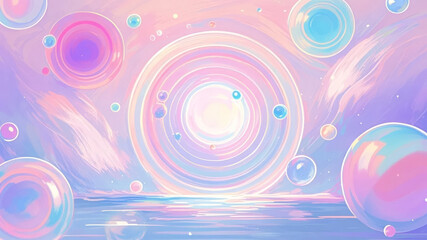 Dreamy bubble colored spheres cosmetics ad poster background