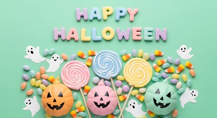 Obraz premium Candy and Sweets Colorful Halloween Poster