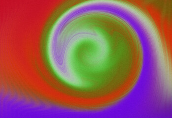 Vibrant Abstract Swirl Gradient Background with Psychedelic Red, Green, and Purple Colors and Grainy Noise Texture | Liquid Energy Vortex Art