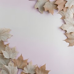 Minimal Fall Flat Lay with Multicolored Leaves and Central Copy Space