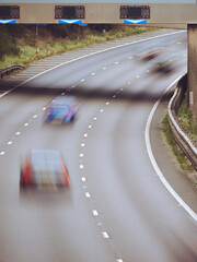 Blurred cars on a busy British motorway