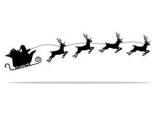 silhouette of Santa Claus riding a sleigh with reindeer. vector illustration