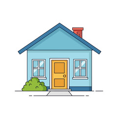 House Icon front view in color sky blue and marigold, vector illustration isolated on white background