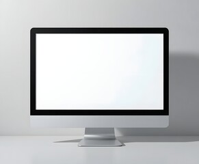 Fototapeta premium Sleek modern computer with blank white screen ready for your design or message, perfect for presentations, product demos, or showcasing your brand