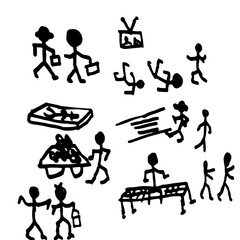 Hand-Drawn black Marker Stick Figure Pictograms Set | Doodle Icons of People, Daily Activities, Business, and Casual Situations