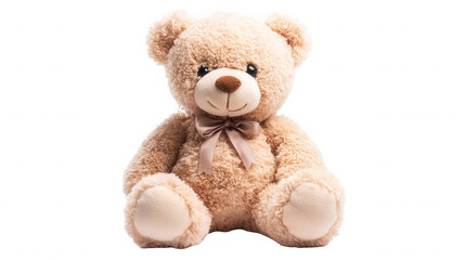 Obraz premium Cute teddy bear with a bow tie sitting upright on transparent background