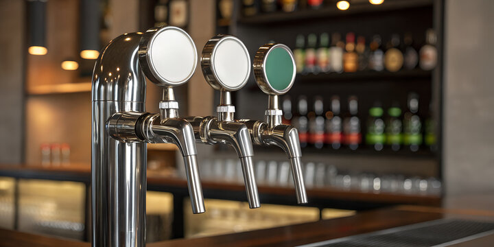 High-quality chrome beer taps mockup modern bar empty space for custom logo design