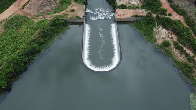 Aerial view of the Zuma Barracks showing the stunning contrast between the lush greenery and the flowing waters, Suleja, Niger, Nigeria.
