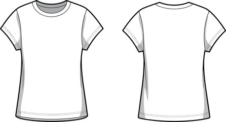 Blank t shirt template, front and back view, apparel design mockup, fashion vector illustration, clothing pattern sketch, unisex casual wear design