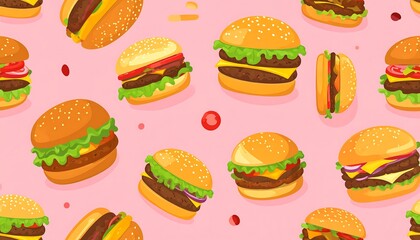 A fun, repeating pattern of cartoon burgers