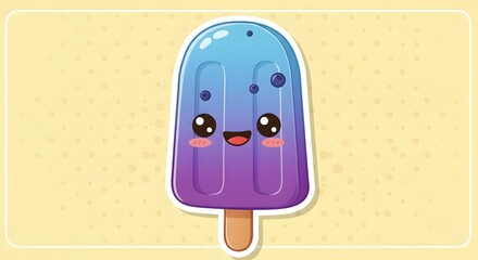 Blueberry smoothie popsicle smiling, kawaii sticker