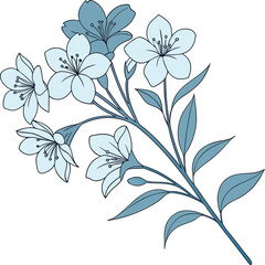 Fototapeta premium Elegant floral vector with delicate blue flowers and leaves, perfect for décor, patterns, invitations, textiles, and nature-inspired designs.