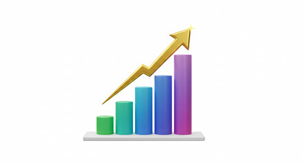 3D Bar Chart with Rising Arrow