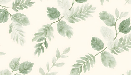 Watercolor Green Leaf Pattern on Light Background for Nature Botanical Decor