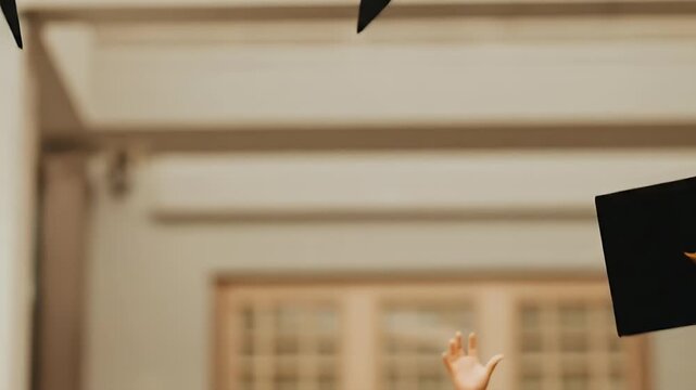 Graduation Caps and Diplomas Thrown in Celebration.