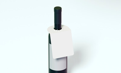 Wine bottle with blank hang tag mockup