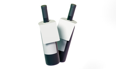 Two wine bottles with blank hang tags mockup