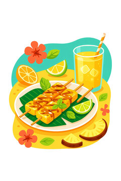grilled pineapple skewers with orange juice clip art preview
