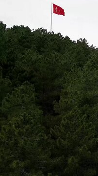 Istanbul Aydos Castle Turkish Flag aerial video footage