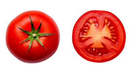 Fresh tomato whole and sliced variations collection, isolated on transparent background