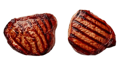 Gourmet steak pair grilled with grill lines, isolated on transparent background